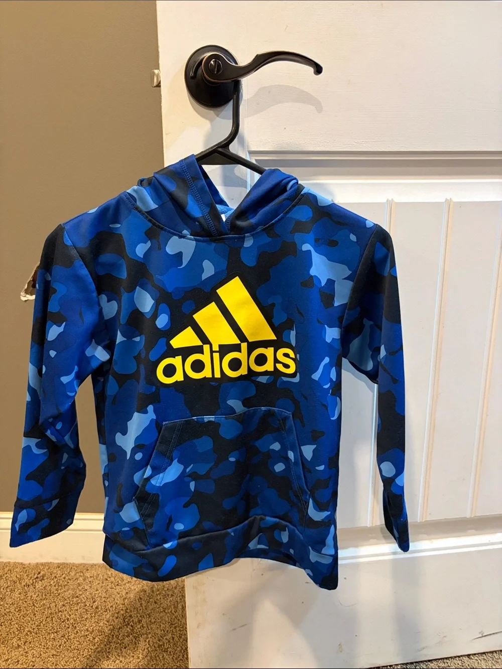 adidas Blue Camo Hoodie with Yellow Logo